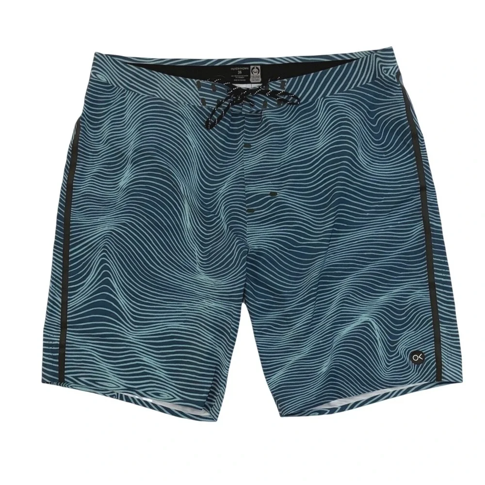 Outerknown Apex Board Shorts Mens 36 Blue Wavy Stripe Recycled Stretch Trunks